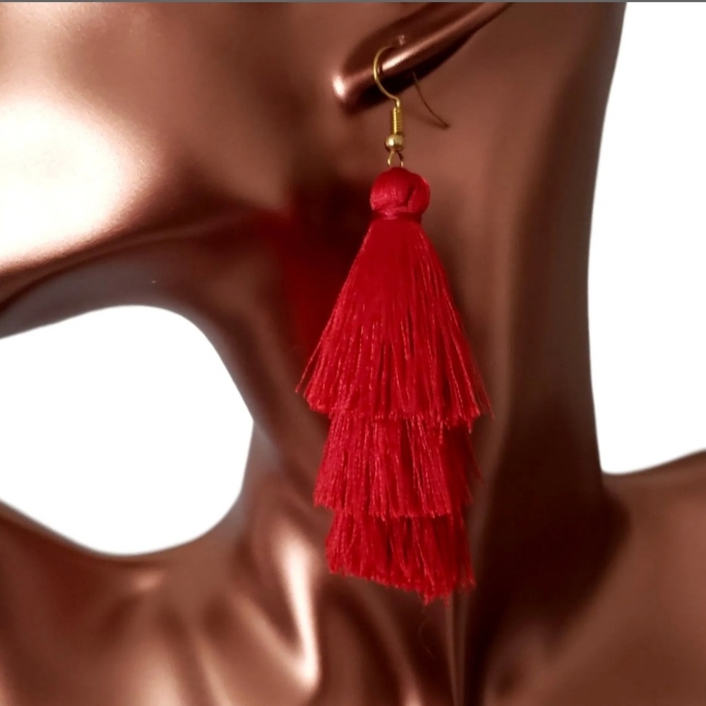 Lady in Red Bohemian Statement Tassel Earring